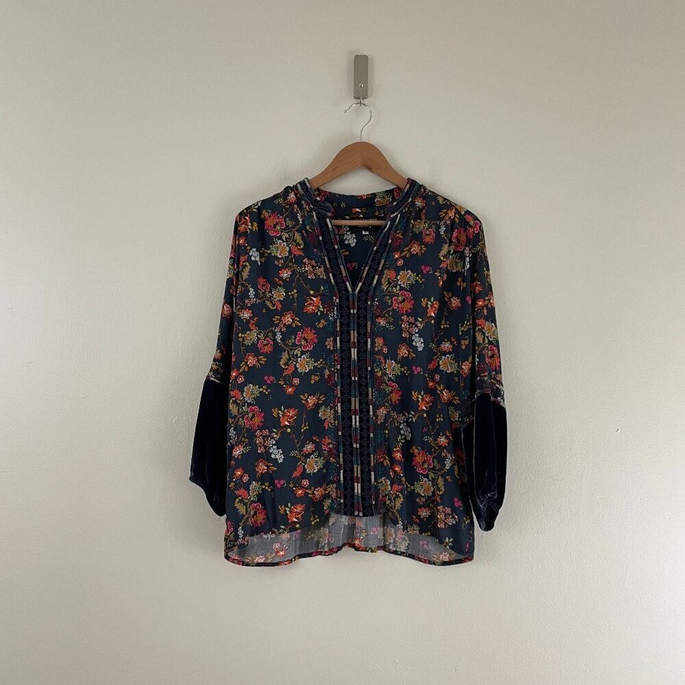 Johnny Was Workshop Velvet Mix Print Paris Effortless Top Size Small